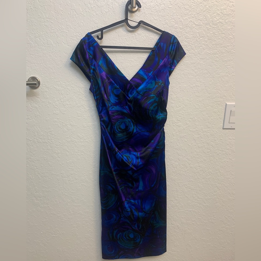 Maggy London Blue & Purple Floral Midi Dress
